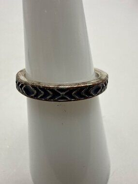 Vintage Silver Tone Chevron Geometric Tribal Stackable Band Ring